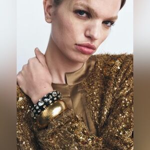 Zara Bracelet Jewel Bangle Bundle Gold Black Rhinestones
